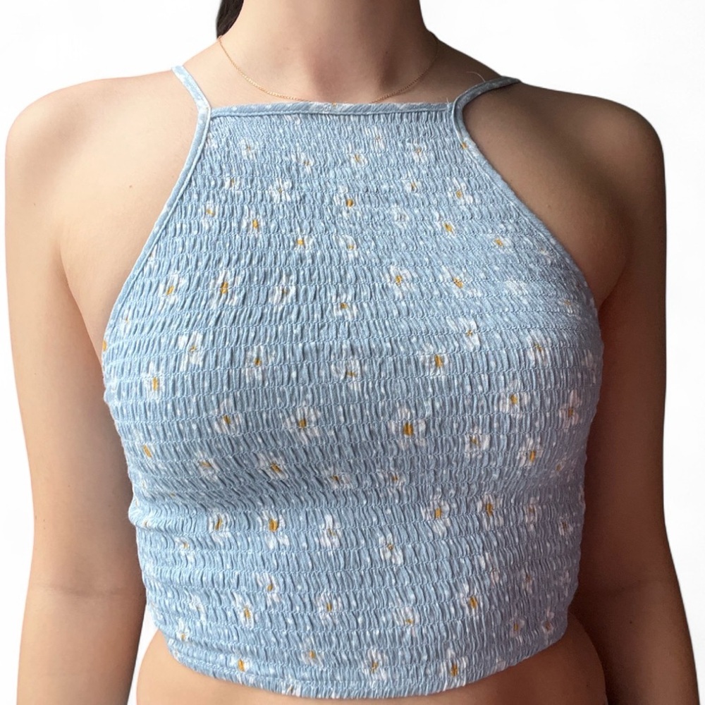 La Hearts Light Blue Smocked Crop Top
